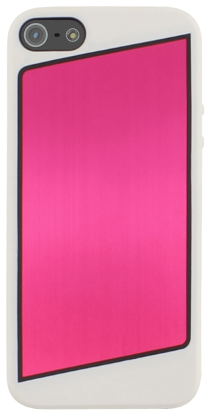 Apple iPhone 5 kemény hátlap középen fémlappal rózsaszín/fehér