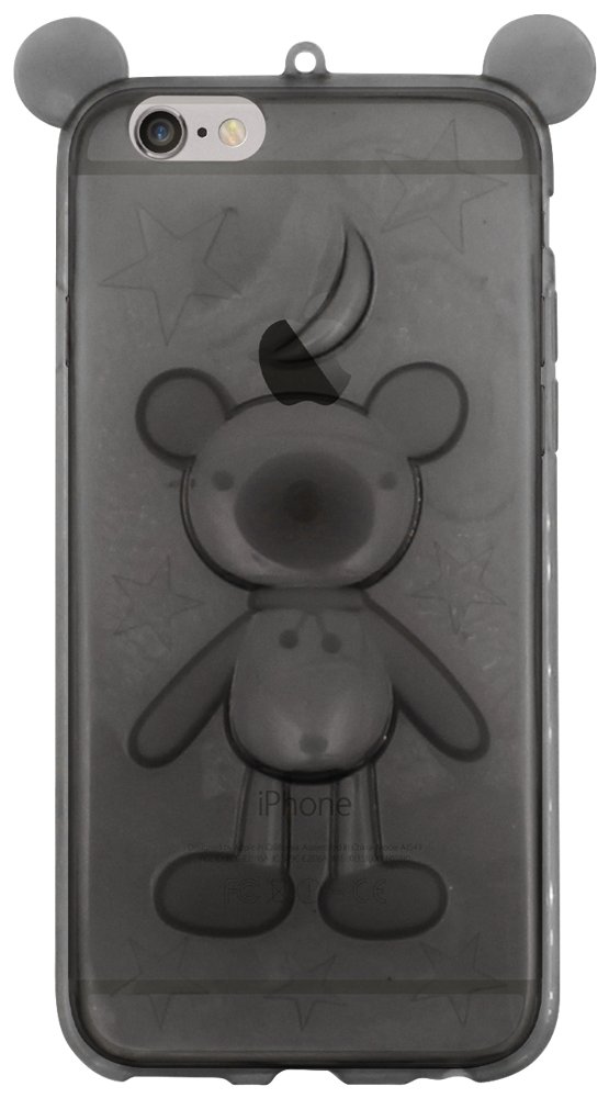 Apple iPhone 6 szilikon tok maci mintás fülekkel füstszínű