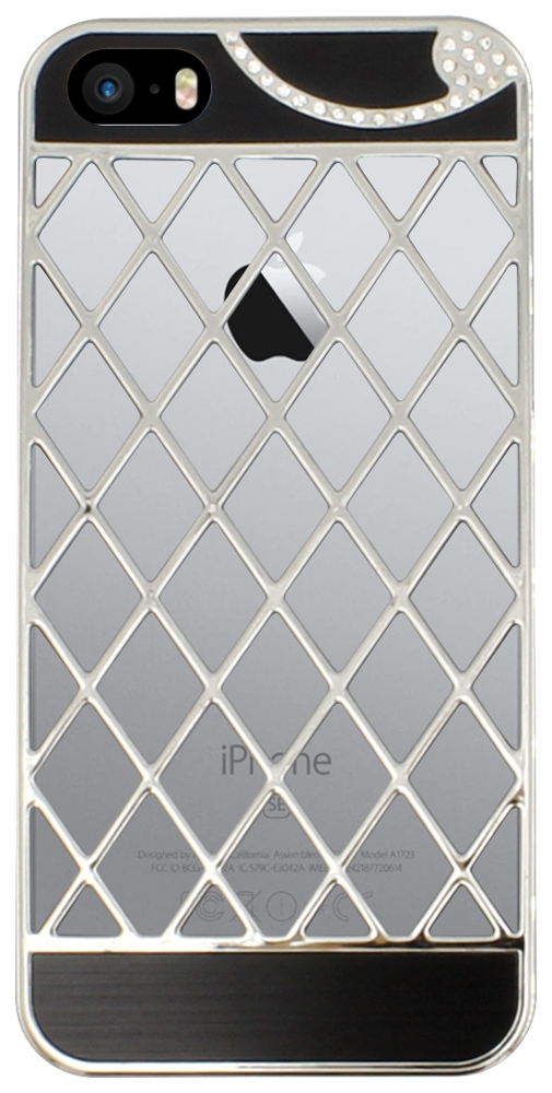 Apple iPhone SE (2016) kemény hátlap 3D rács minta fekete/ezüst