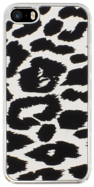 Apple iPhone SE (2016) kemény hátlap bőrhatású, szőrmés hóleopárd mintájú fekete/fehér