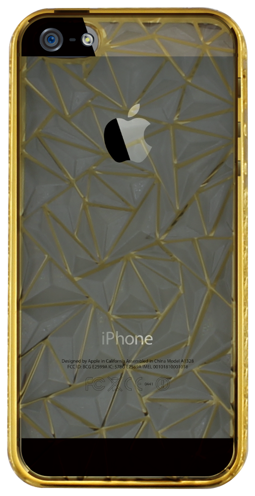 Apple iPhone 5 szilikon tok 3D gyémánt mintás, díszes kerettel arany/átlátszó