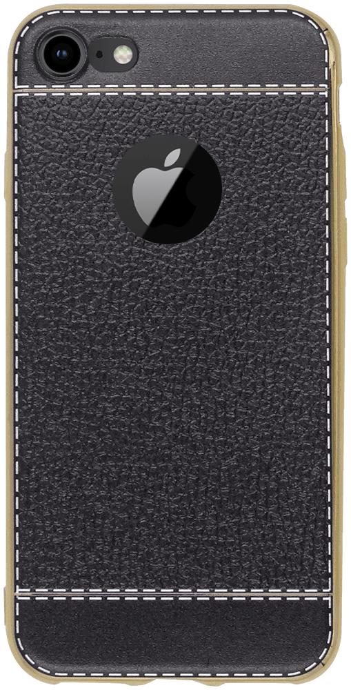 Apple iPhone 8 szilikon tok logónál átlátszó fekete arany kerettel