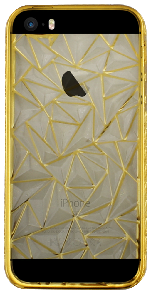 Apple iPhone SE (2016) szilikon tok 3D gyémánt mintás, díszes kerettel arany/átlátszó