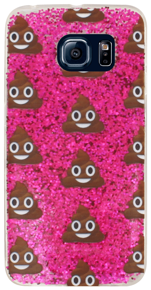 Samsung Galaxy S6 Edge (G925) kemény hátlap emoji mintás, flitteres rózsaszín