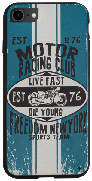 Apple iPhone SE (2020) kemény hátlap motor racing club minta kék/fehér