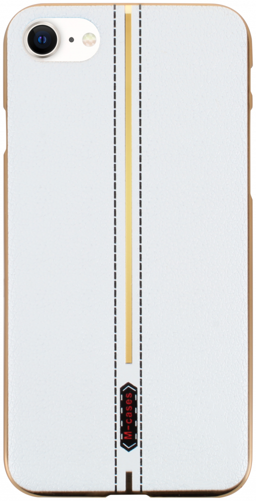 Apple iPhone SE (2020) szilikon tok bőrhatású középen varrott mintával fehér arany kerettel