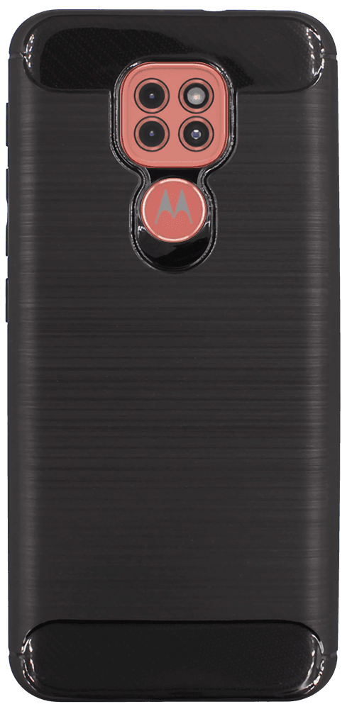 Motorola Moto E7 Plus ütésálló szilikon tok szálcsiszolt-karbon minta légpárnás sarok fekete