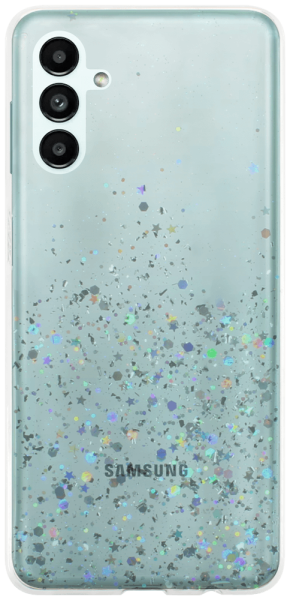 Samsung Galaxy A04s (SM-A047F) kemény hátlap szilikon kerettel flitteres átlátszó