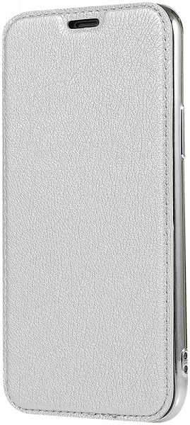 Huawei Honor 7s oldalra nyíló flipes bőrtok átlátszó szilikon hátlap, fémhatású keret ezüst