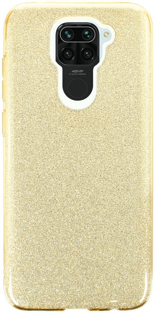 Xiaomi Redmi Note 9 szilikon tok kivehető ezüst csillámporos réteg halvány sárga