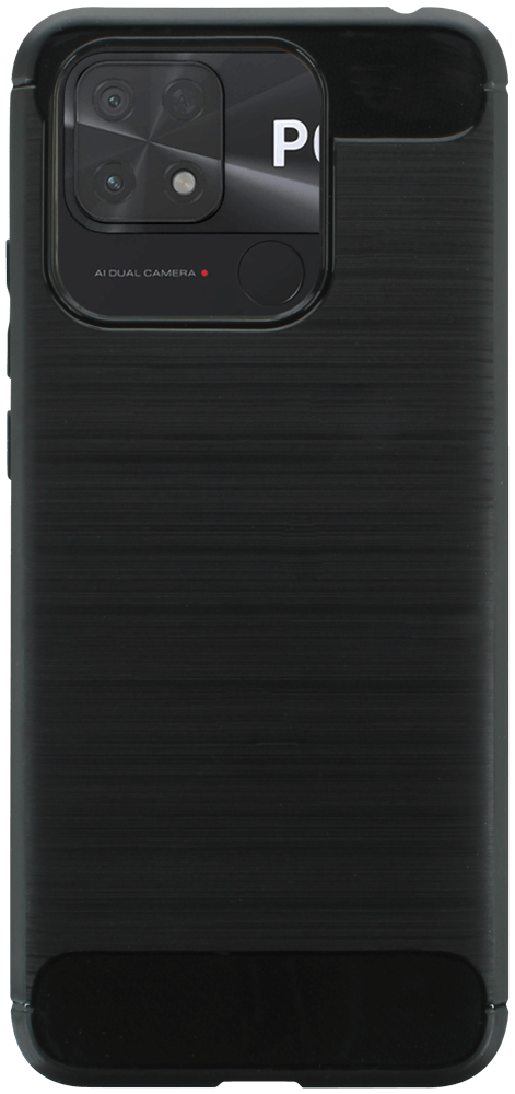 Xiaomi Poco C40 ütésálló szilikon tok szálcsiszolt-karbon minta légpárnás sarok fekete