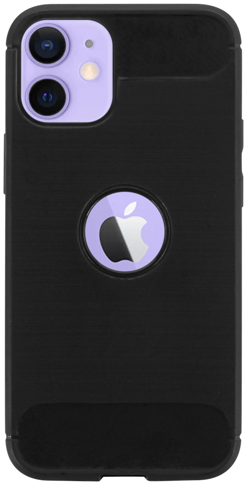 Apple iPhone 12 Mini ütésálló szilikon tok szálcsiszolt-karbon minta légpárnás sarok logó kihagyós fekete