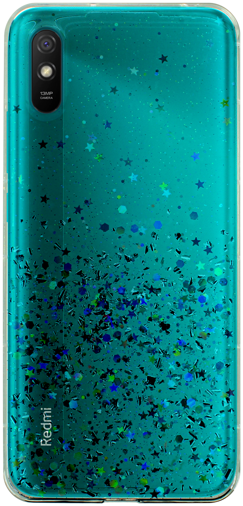 Xiaomi Redmi 9A kemény hátlap szilikon kerettel flitteres átlátszó