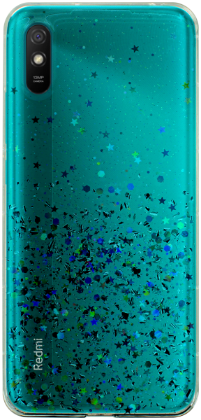 Xiaomi Redmi 9A kemény hátlap szilikon kerettel flitteres átlátszó