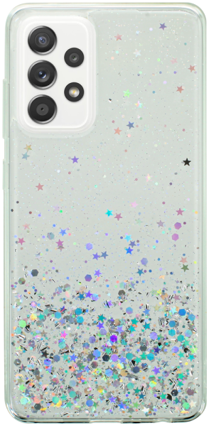 Samsung Galaxy A52 4G (SM-A525F) kemény hátlap szilikon kerettel flitteres átlátszó