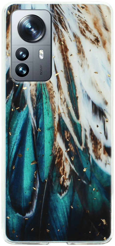 Xiaomi 12 Pro kemény hátlap Gold Glam Feathers