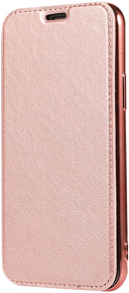 Samsung Galaxy S20 Ultra 5G (SM-G988B) oldalra nyíló flipes bőrtok átlátszó szilikon hátlap, fémhatású keret rozéarany