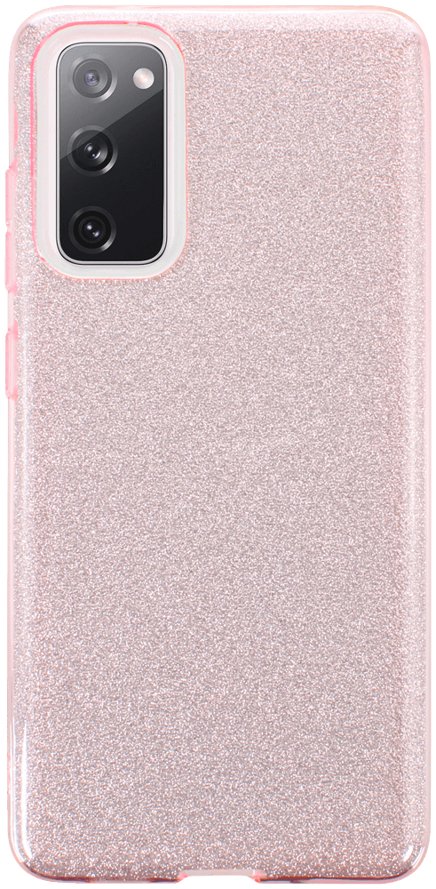 Samsung Galaxy S20 FE 5G szilikon tok kivehető ezüst csillámporos réteg halvány rózsaszín