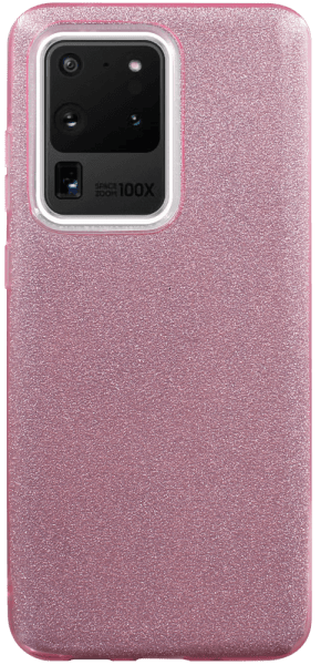 Samsung Galaxy S20 Ultra 5G (SM-G988B) szilikon tok kivehető ezüst csillámporos réteg halvány rózsaszín -- 325625