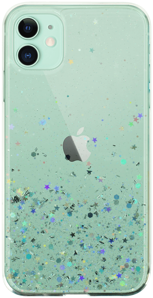 Apple iPhone 11 kemény hátlap szilikon kerettel flitteres átlátszó