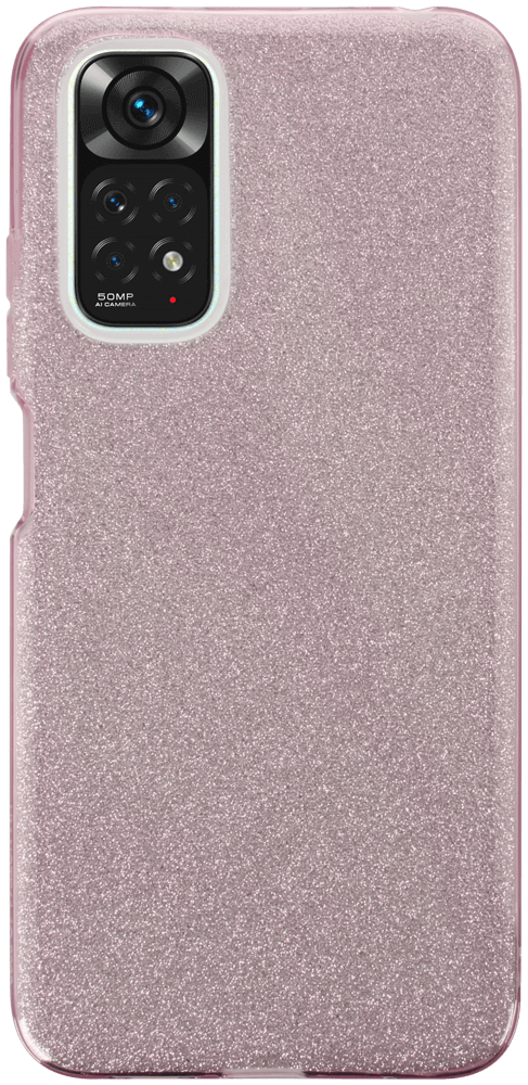 Xiaomi Redmi Note 11 szilikon tok kivehető ezüst csillámporos réteg halvány rózsaszín