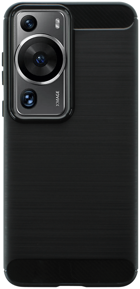 Huawei P60 Pro ütésálló szilikon tok szálcsiszolt-karbon minta légpárnás sarok fekete