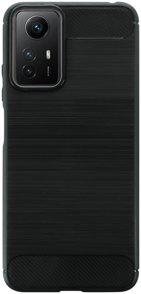 Xiaomi Redmi Note 12S ütésálló szilikon tok szálcsiszolt-karbon minta légpárnás sarok fekete