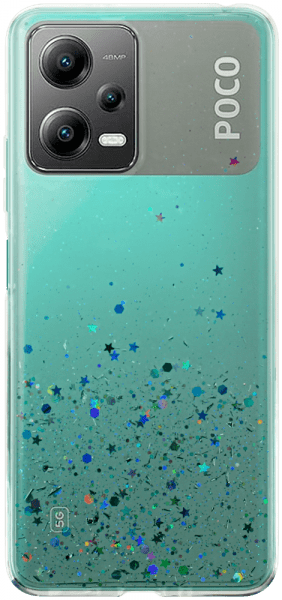 Xiaomi Poco X5 kemény hátlap szilikon kerettel flitteres átlátszó