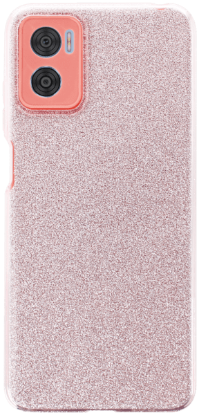 Motorola Moto E22 szilikon tok kivehető ezüst csillámporos réteg kameravédővel halvány rózsaszín