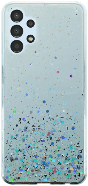 Samsung Galaxy A13 4G (SM-A135F) kemény hátlap szilikon kerettel flitteres átlátszó