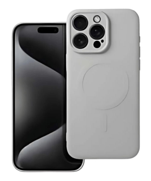 Szilikon MAG COVER tok – MagSafe kompatibilis védelem iPhone 15 Pro Max készülékhez világosszürke színben