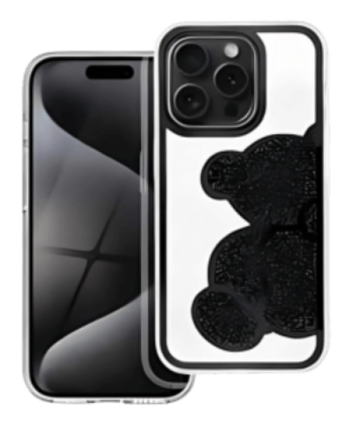 TEDDY BEAR fekete Tok iPhone 14-hez – Csillogó mackómintával