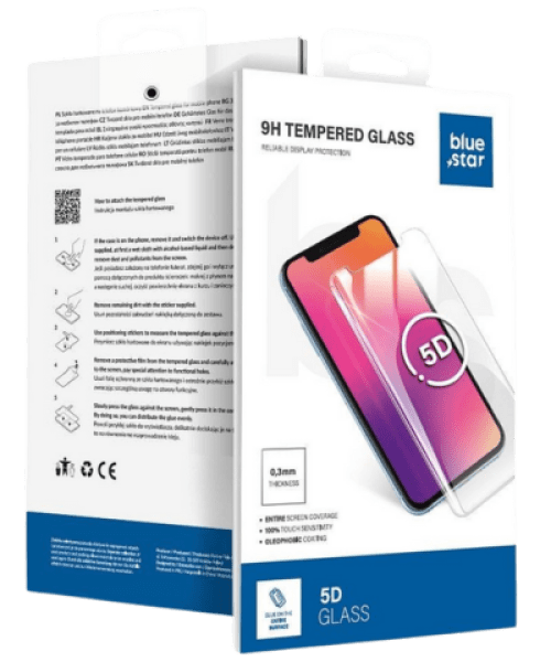 Blue Star 5D Full Glue Edzett Üveg – iPhone 12 Mini (Fekete) - Teljes Lefedettség és Maximális Védelem