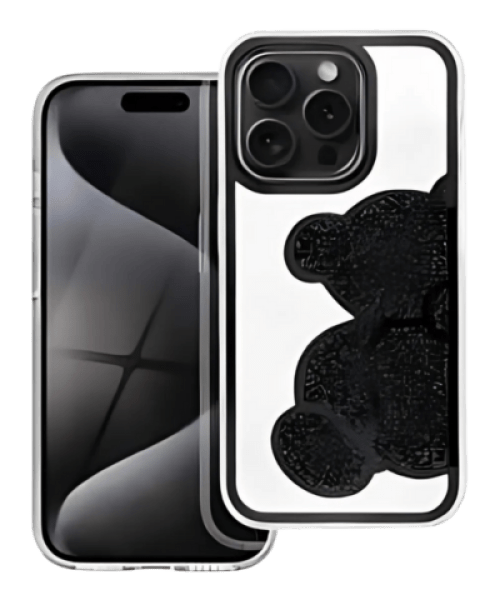 TEDDY BEAR Tok iPhone 13 készülékhez – Fekete Csillogó Mackómintával