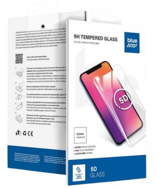 Edzett Üveg Blue Star – iPhone 15 Pro Max-hoz, 5D Teljes Borítás, Fekete Kerettel