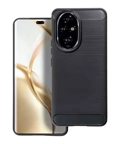 Honor 200 ütésálló szilikon tok szálcsiszolt-karbon minta légpárnás sarok fekete