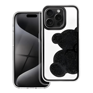TEDDY BEAR Tok iPhone 15-höz – Elegáns Védelem csillogó fekete színben