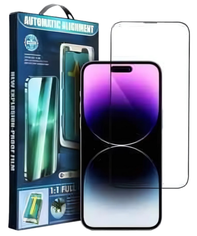 5D Full Glue Edzett Üveg iPhone 15-höz – Fekete kerettel + Applikátor a Tökéletes Illeszkedésért