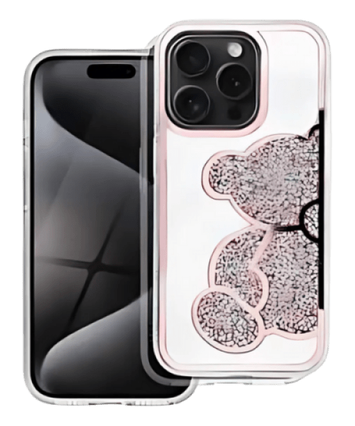TEDDY BEAR Tok – Csillogó és Stílusos Védelem iPhone 15 Pro-hoz Rózsaszín Színben