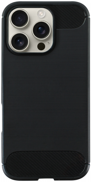 Apple iPhone 16 Pro ütésálló szilikon tok szálcsiszolt-karbon minta légpárnás sarok fekete