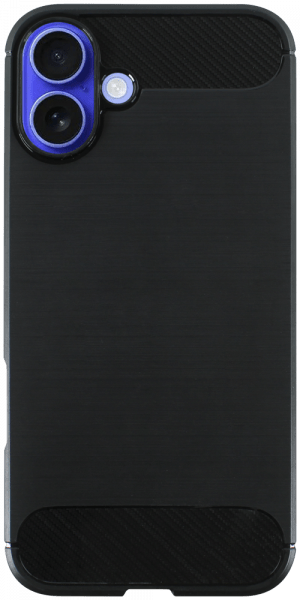 Apple iPhone 16 Plus ütésálló szilikon tok szálcsiszolt-karbon minta légpárnás sarok fekete