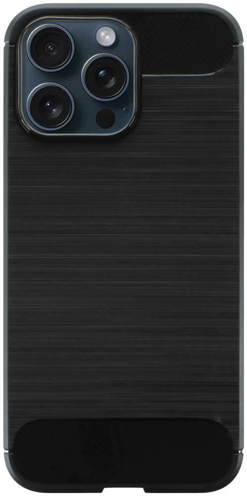Apple iPhone 15 Pro Max ütésálló szilikon tok szálcsiszolt-karbon minta légpárnás sarok fekete