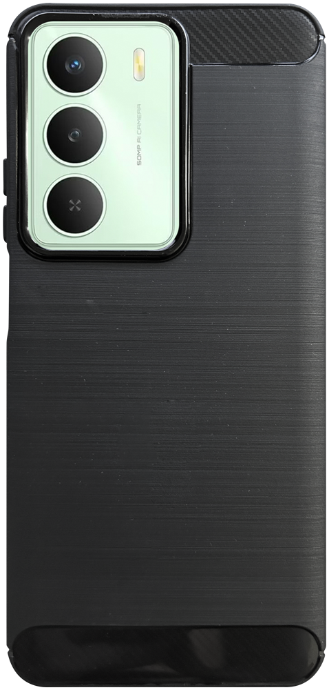 Realme 14x ütésálló szilikon tok szálcsiszolt-karbon minta légpárnás sarok fekete