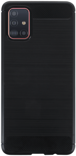 Samsung Galaxy A51 (SM-A515F) ütésálló szilikon tok szálcsiszolt-karbon minta légpárnás sarok fekete