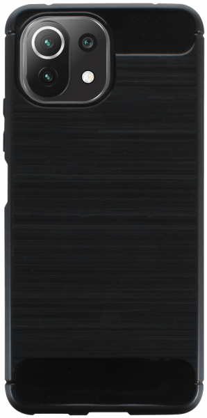 Xiaomi MI 11 Lite 5G ütésálló szilikon tok szálcsiszolt-karbon minta légpárnás sarok fekete